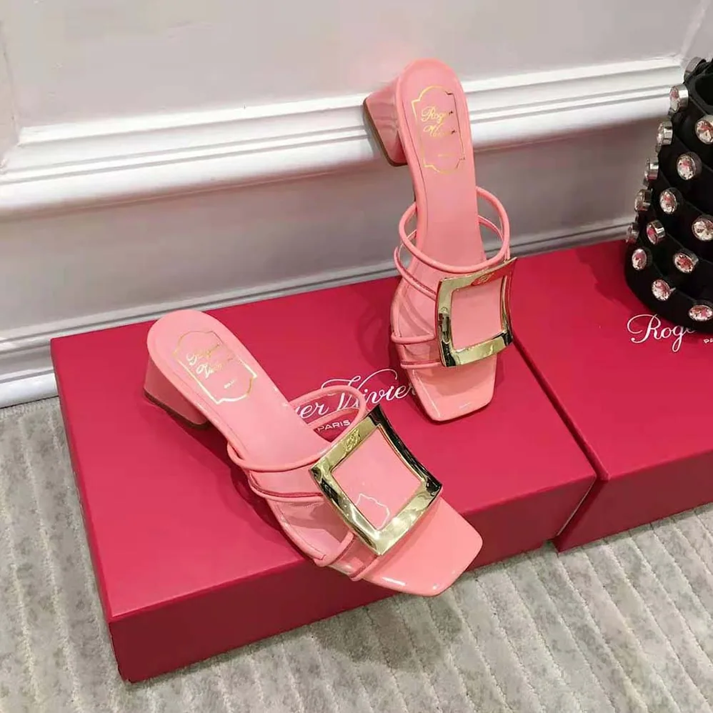 Roger Vivier Bikiviv Metal Buckle Mules in PVC for Women in Pink
