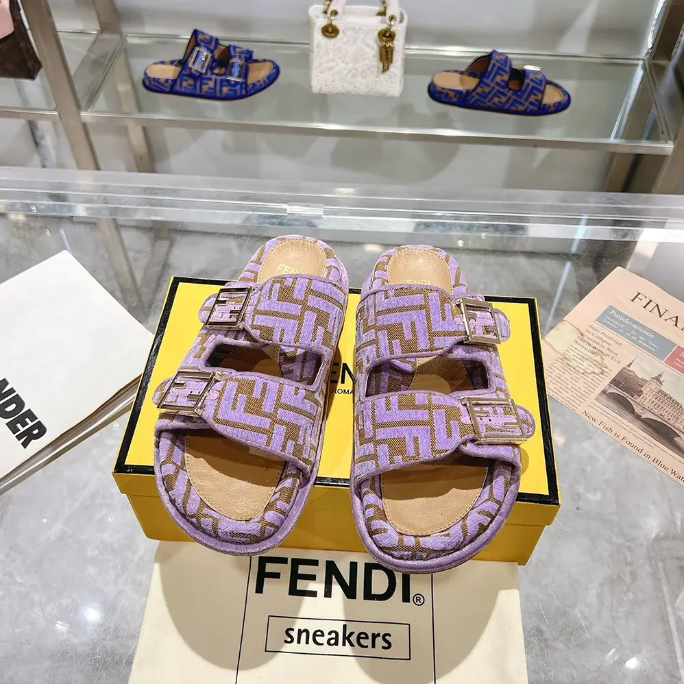 Fendi Feel Mauve Pink FF Jacquard Velvet Slides for Women Fendi Feel Mauve Pink FF Jacquard Velvet Slides for Women