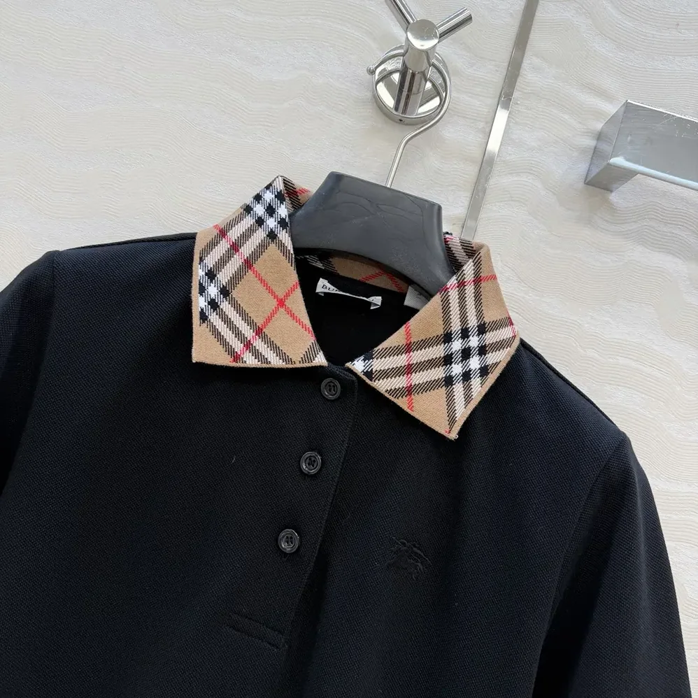 Burberry Check Collar Cotton Polo Shirt Dress for Women in Black
