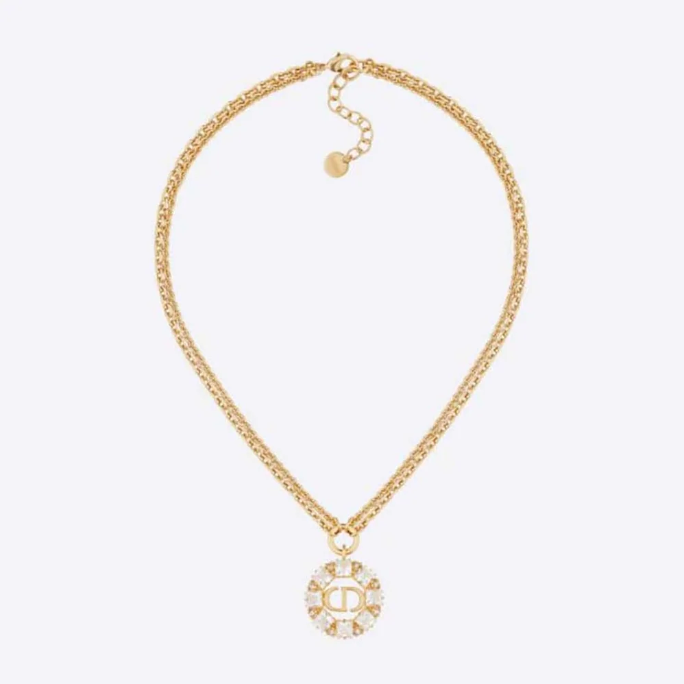 Dior Petit CD Necklace Gold-Finish Metal with White and Silver for Women in Tone Crystals