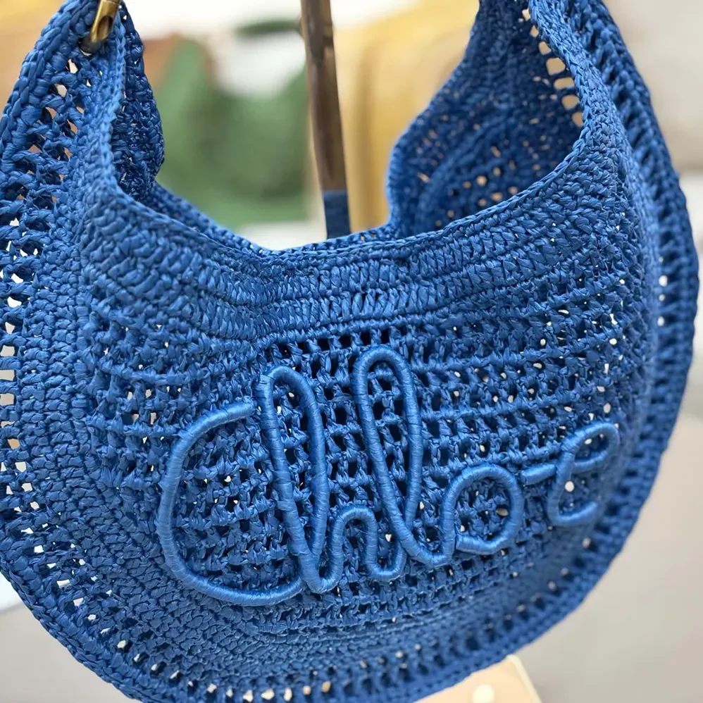 Chloe Summer Banana Hobo Bag In Raffia for Women in Blue