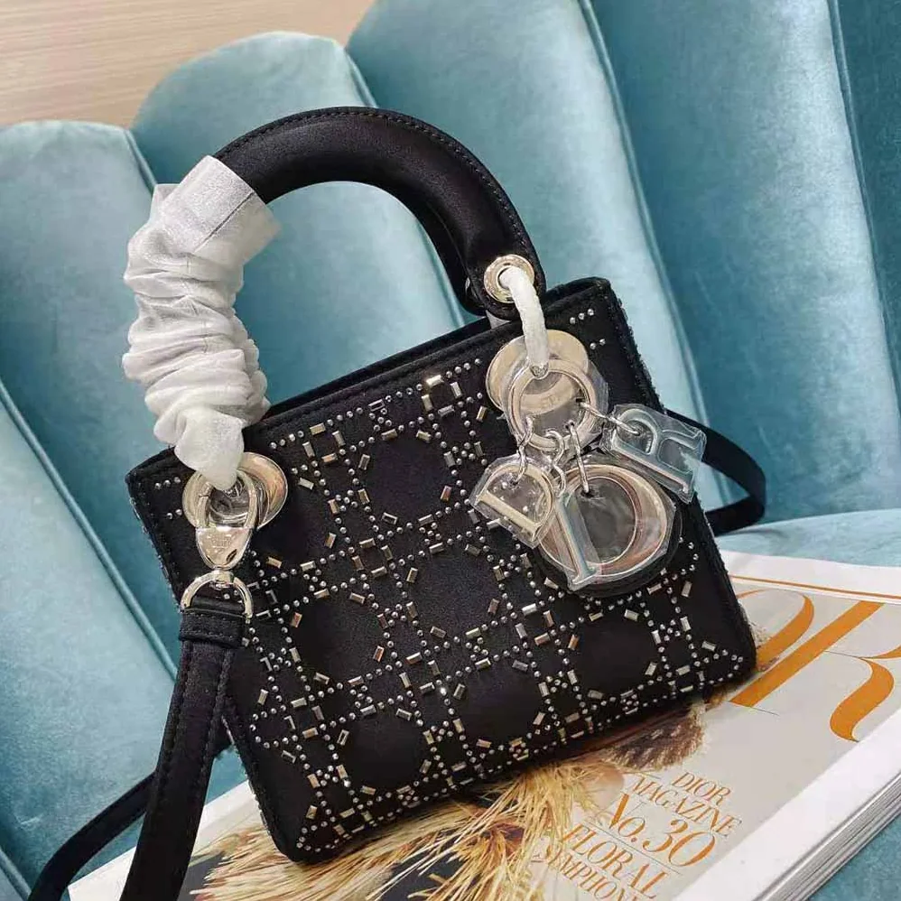 Dior Mini Lady Dior Bag Black Strass Cannage Satin for Women Dior Mini Lady Dior Bag Black Strass Cannage Satin for Women
