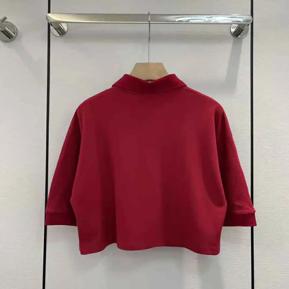 Saint Laurent YSL Cropped Polo Shirt in Cotton Piqué for Women in Red Saint Laurent YSL Cropped Polo Shirt in Cotton Piqué for Women in Red