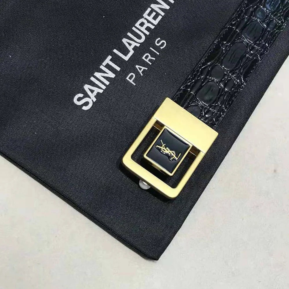 Saint Laurent YSL La 66 Buckle Belt in Crocodile-embossed Leather for Women in Black Saint Laurent YSL La 66 Buckle Belt in Crocodile-embossed Leather for Women in Black