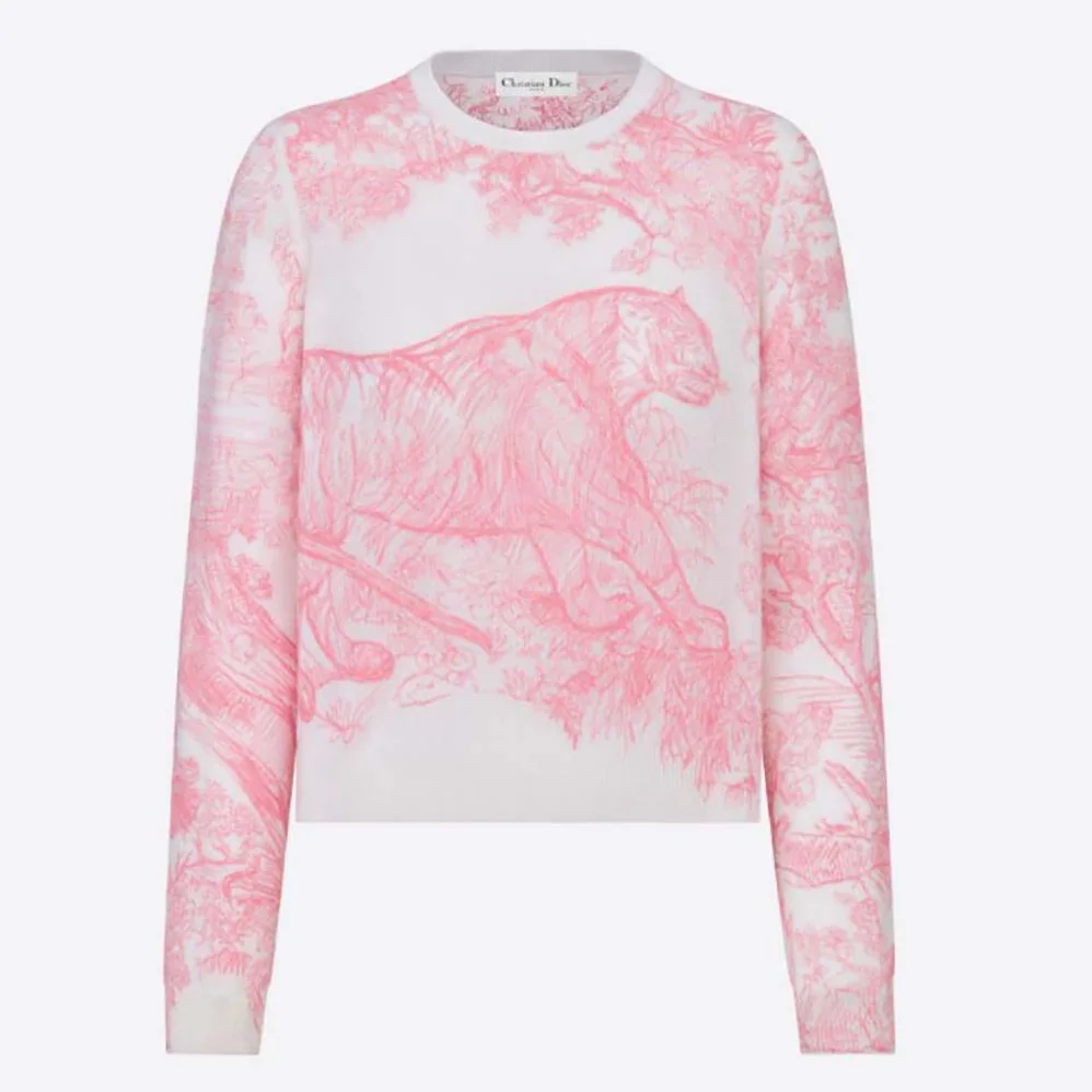 Dior Chez Moi Embroidered Sweater Peony Pink Technical Cashmere Knit for Women Dior Chez Moi Embroidered Sweater Peony Pink Technical Cashmere Knit for Women