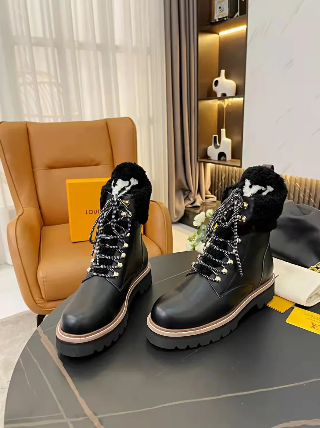 Louis Vuitton Territory Flat Military Boots Black for Women