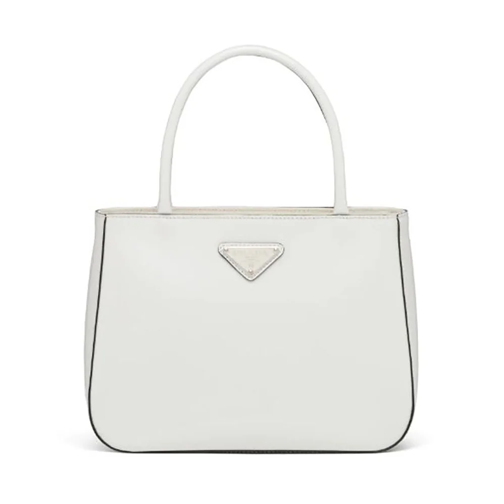 Prada Brushed Leather Handbag Nylon Lining for Women in White