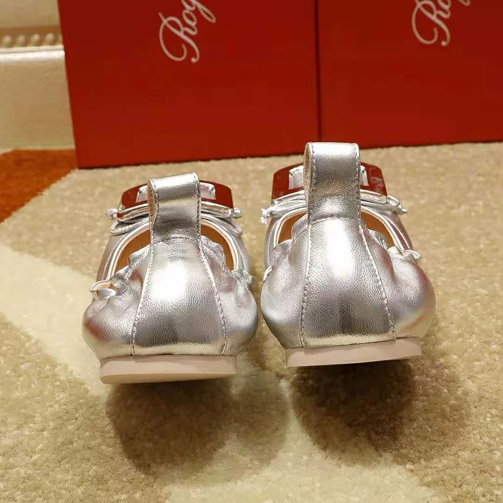 Roger Vivier Viv' Pockette Metal Buckle Ballerinas in Nappa for Women in Silver Roger Vivier Viv' Pockette Metal Buckle Ballerinas in Nappa for Women in Silver