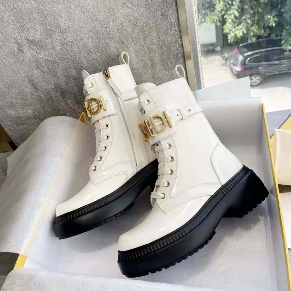 Fendi Fendigraphy White Leather Biker Boots for Women Fendi Fendigraphy White Leather Biker Boots for Women