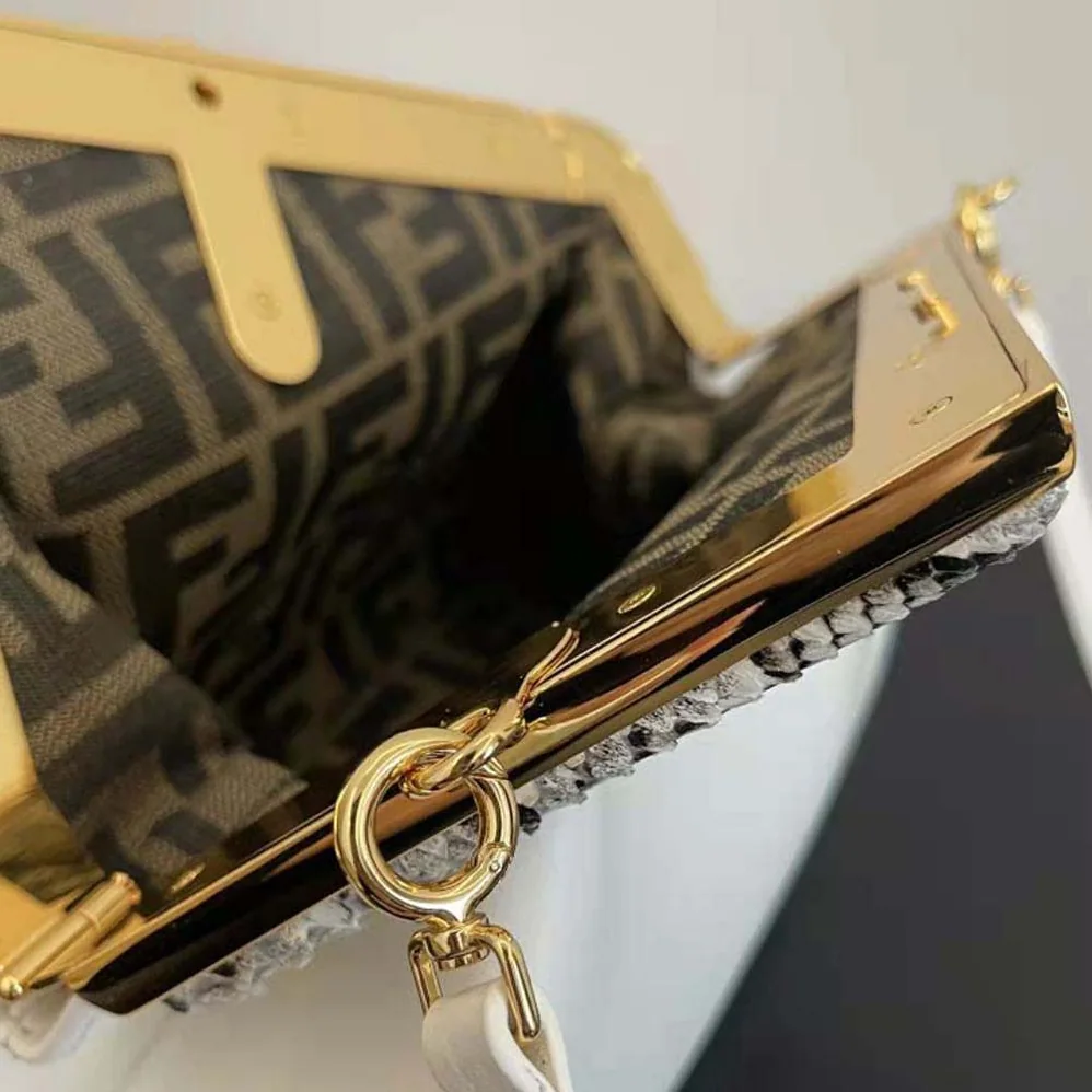 Fendi First Small White Leather Bag with Exotic Details for Women