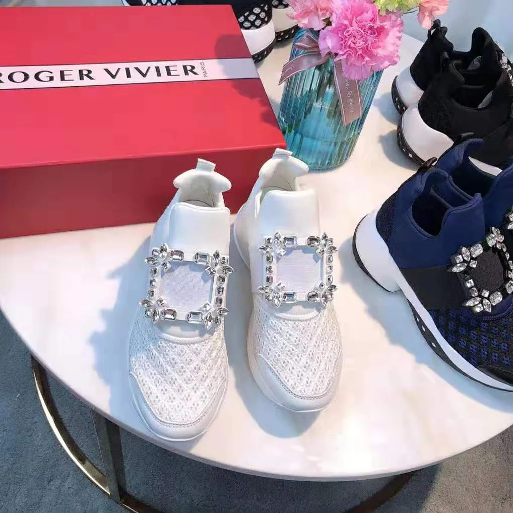 Roger Vivier Viv' Run Strass Buckle Sneakers for Women in White Roger Vivier Viv' Run Strass Buckle Sneakers for Women in White