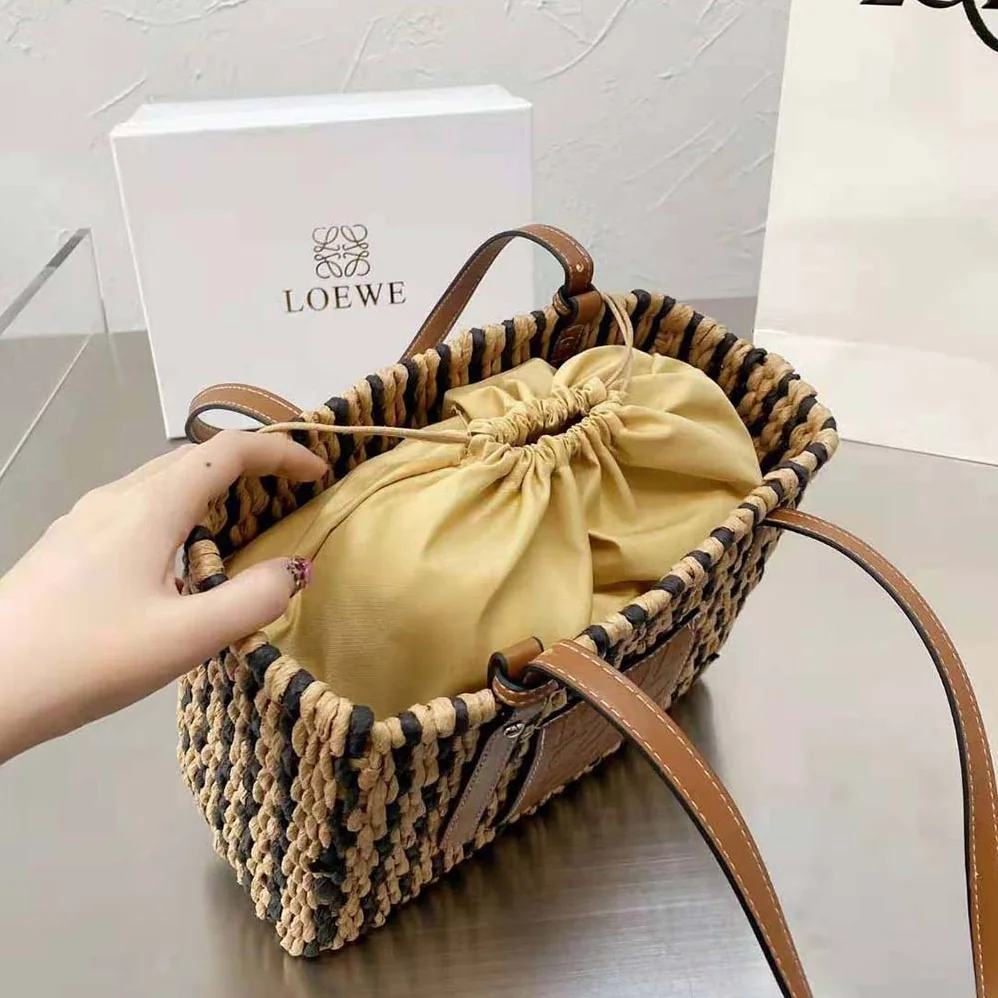 Loewe Small Square Basket Bag in Reed and Calfskin for Women Loewe Small Square Basket Bag in Reed and Calfskin for Women