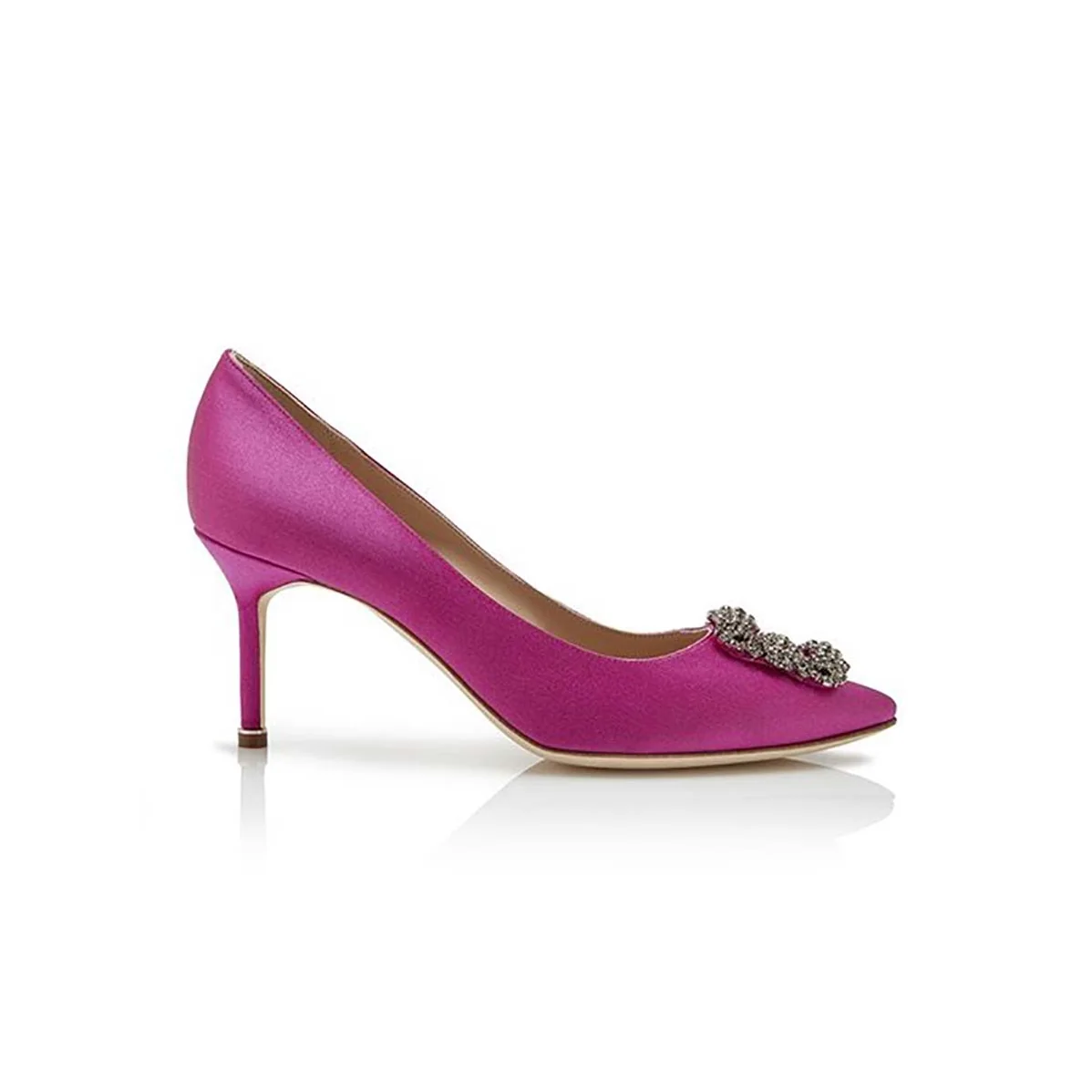 Manolo Blahnik Hangisi 70 Satin Jewel Buckled Pumps Shoes Rose for Women