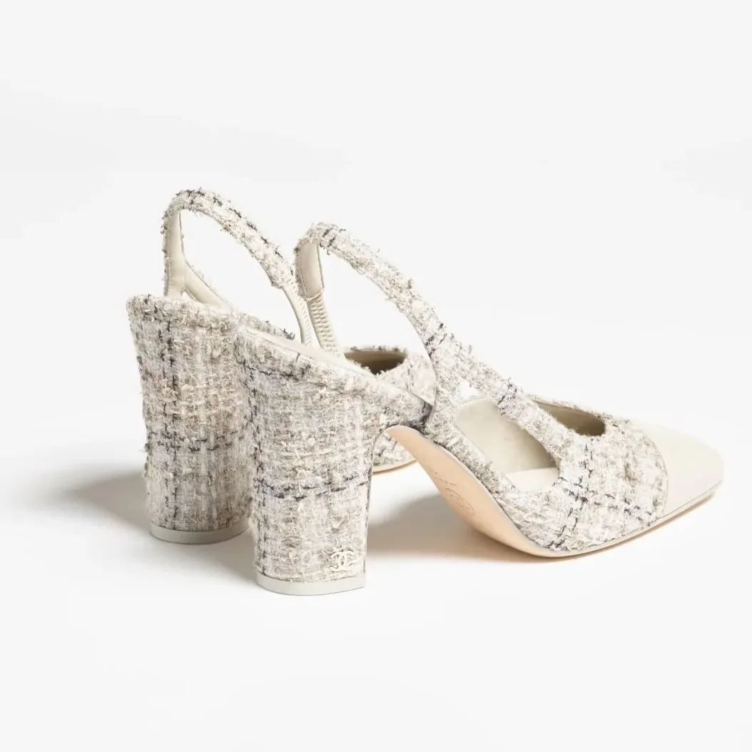Chanel Tweed Slingbacks Gray/Black --U3336
