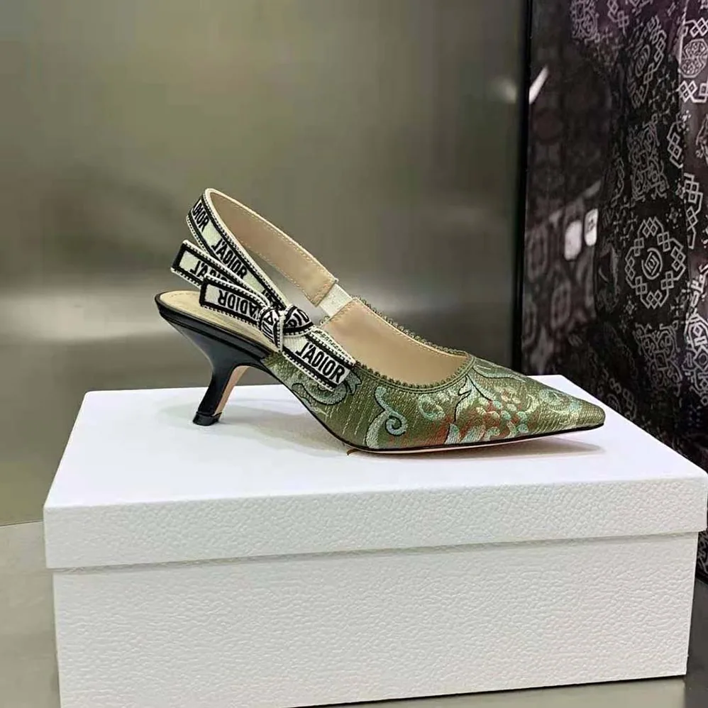 Dior J'Adior Slingback Pump Sky Blue Dior Brocart Embroidered Cotton with Gold for Women in Tone Metallic Thread