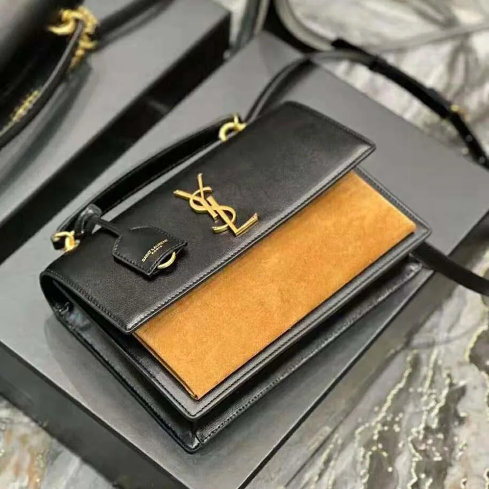 Saint Laurent YSL Medium Sunset Satchel in Shiny Vegetable for Women in Tanned Leather