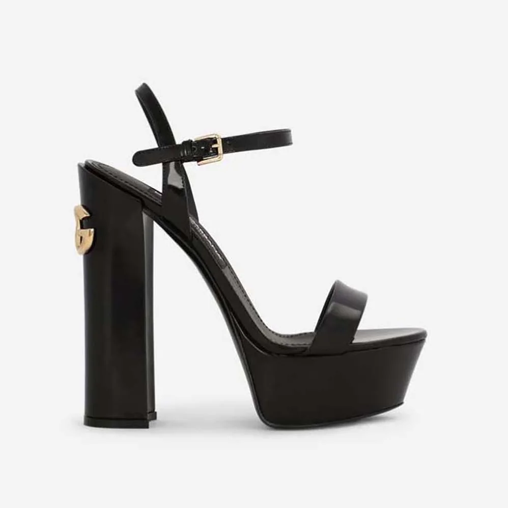 Dolce Gabbana D&G Polished Calfskin Platform Sandals for Women in Black Dolce Gabbana D&G Polished Calfskin Platform Sandals for Women in Black