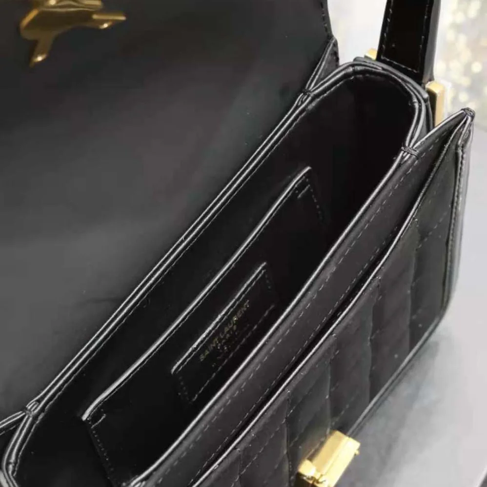 Saint Laurent YSL Solferino Small Satchel in Quilted Nubuck Suede for Women in Black