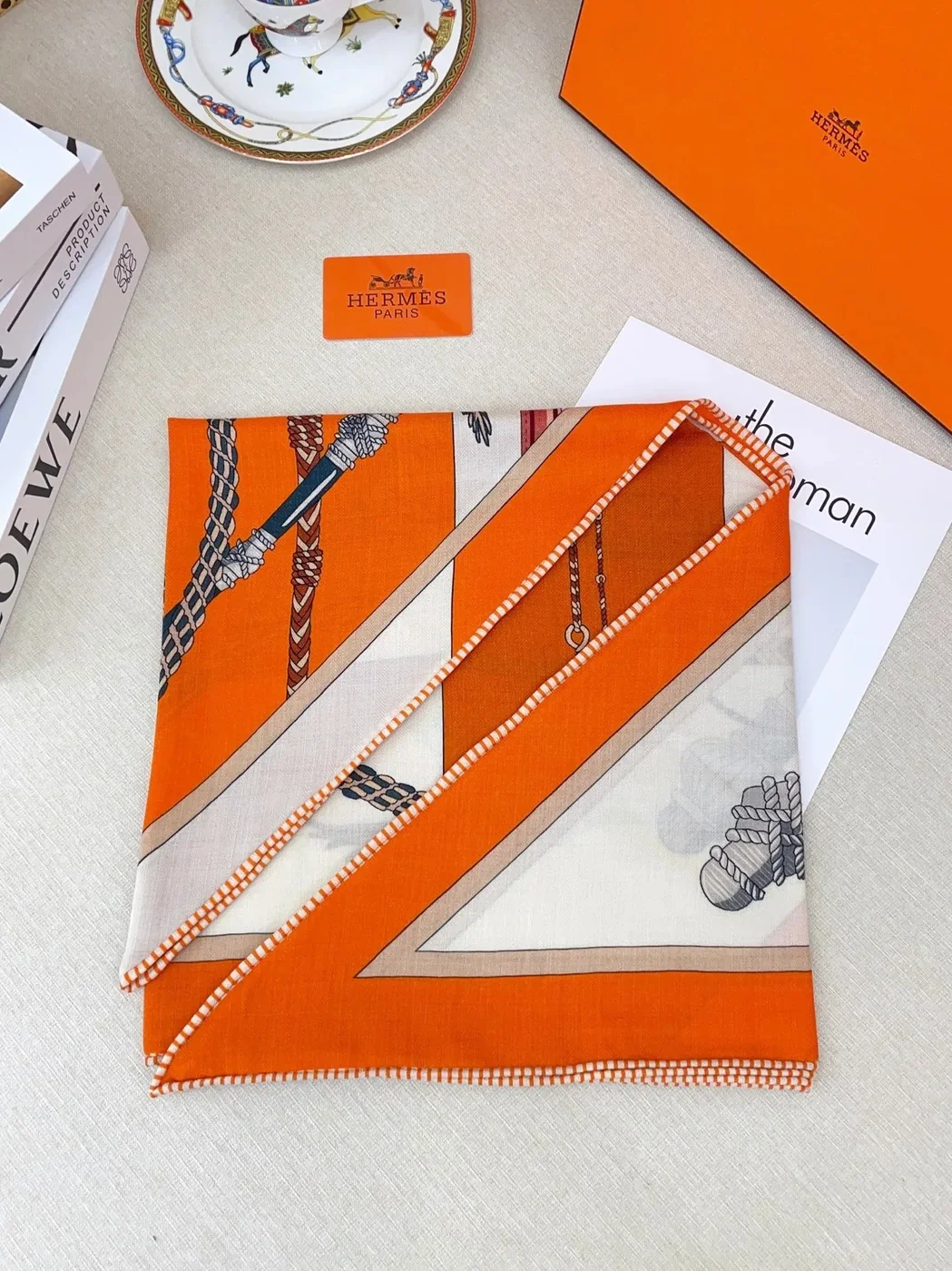 Hermes Clic-Clac Triangle Scarf Orange Cuit 03