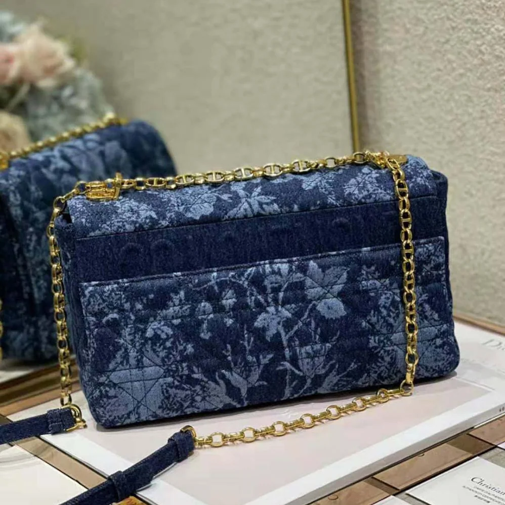 Dior Large Dior Caro Bag Blue Dior Flowers Cannage Denim for Women Dior Large Dior Caro Bag Blue Dior Flowers Cannage Denim for Women