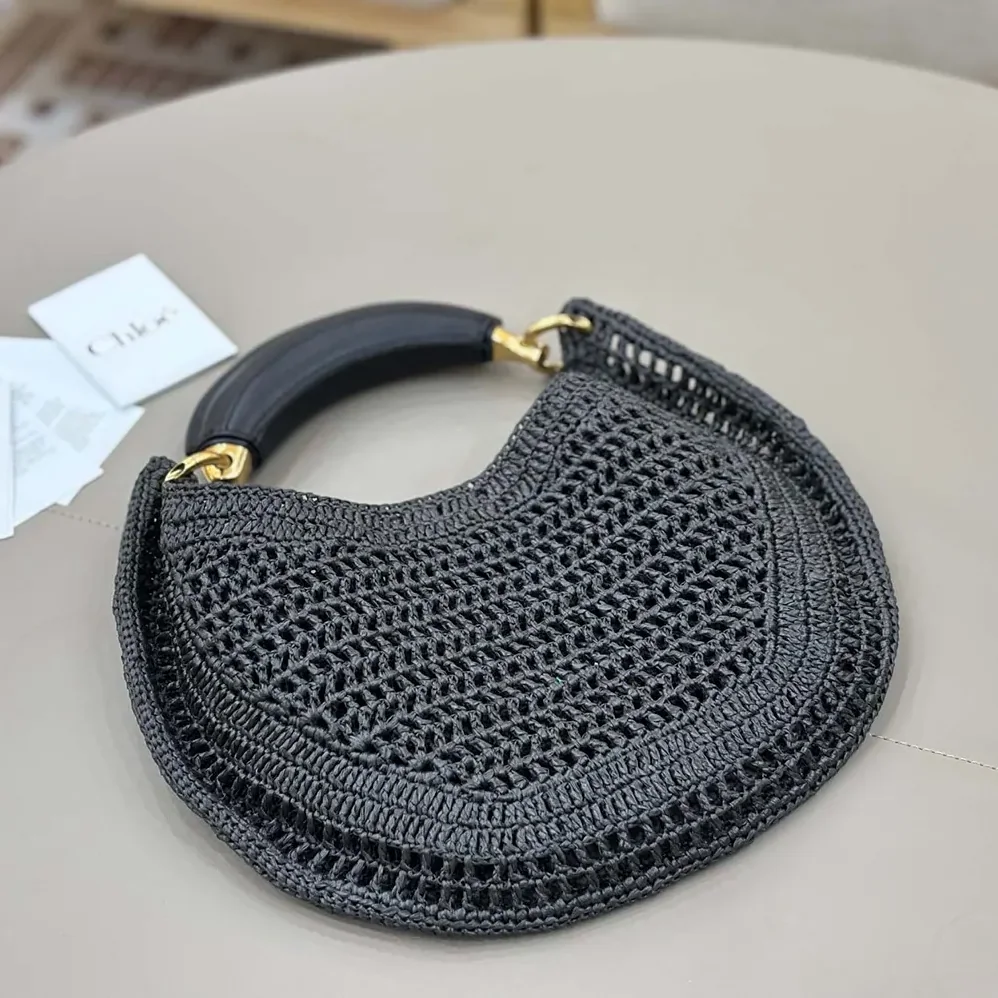 Chloe Summer Banana Hobo Bag In Raffia for Women in Black
