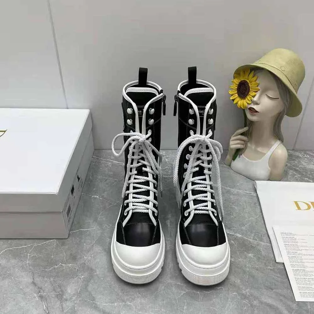Dior D-Rise Boot Black Technical Fabric and Calfskin for Women