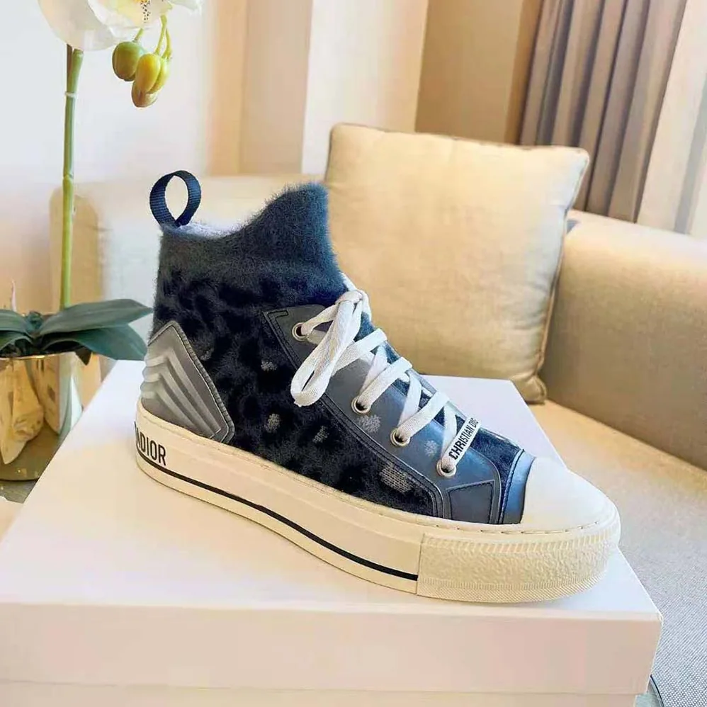 Dior Walk'n'Dior Sneaker Fur-Effect Knit with Gray Mizza Print for Women