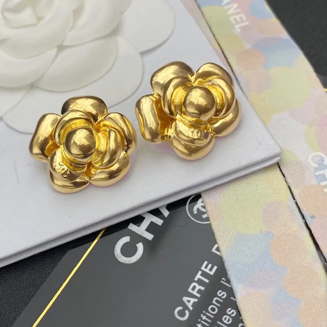 Chanel Camellia Stud Earrings Gold Chanel Camellia Stud Earrings Gold