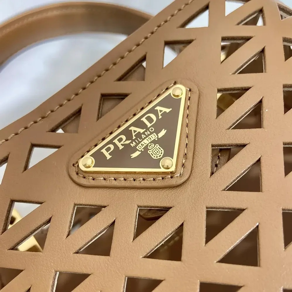 Prada Panier Leather Mini-bag with Cut-out Motif for Women in Brown Prada Panier Leather Mini-bag with Cut-out Motif for Women in Brown