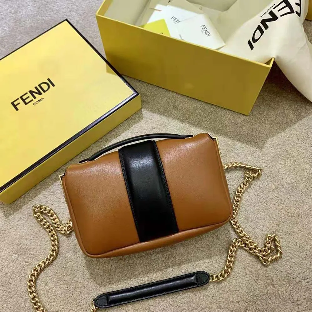 Fendi Mini Baguette Chain Brown and Black Nappa Leather Bag for Women