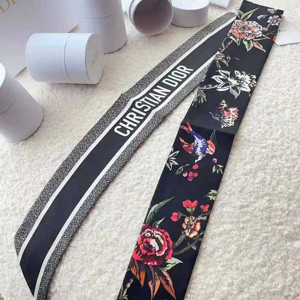 Dior Jardin Botanique Mitzah Scarf Black Multicolor Silk Twill for Women