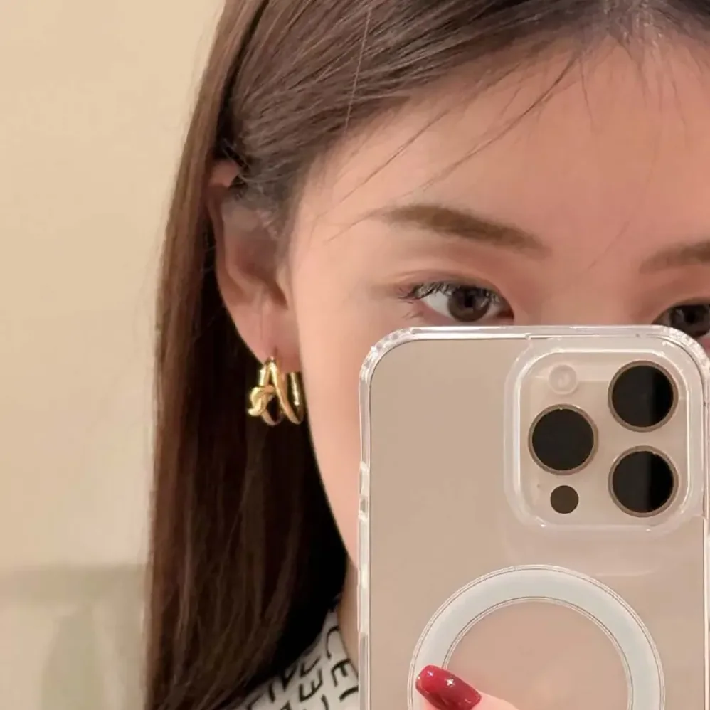 Celine Knot Double Hoops in Brass with Gold Finish for Women
