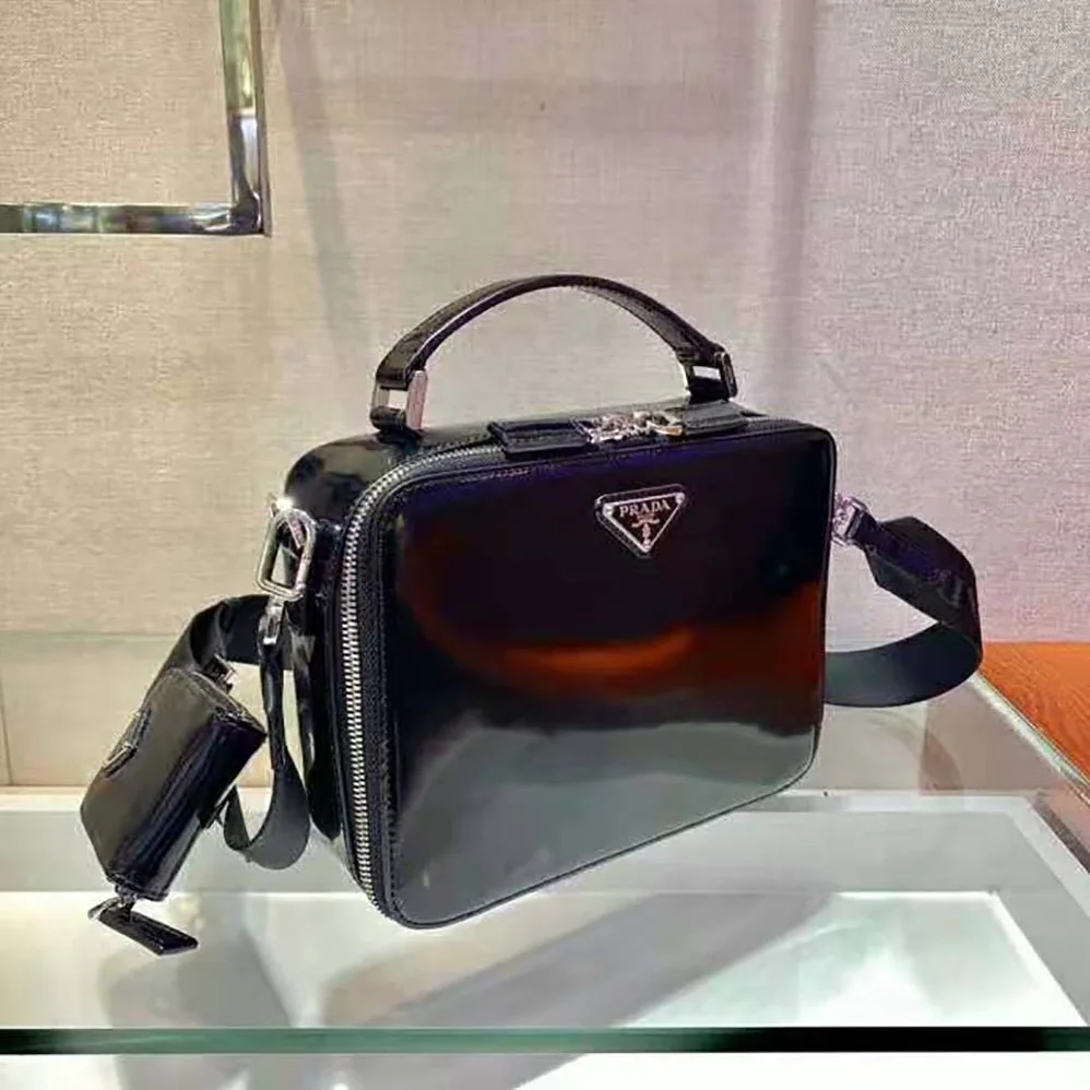 Prada Prada Brique Brushed Leather Bag for Women in Black Prada Prada Brique Brushed Leather Bag for Women in Black