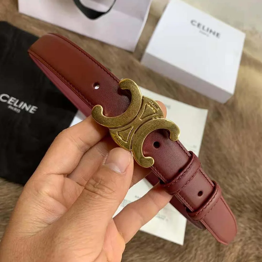 Celine Triomphe Belt in Smooth Calfskin for Women in Maroon