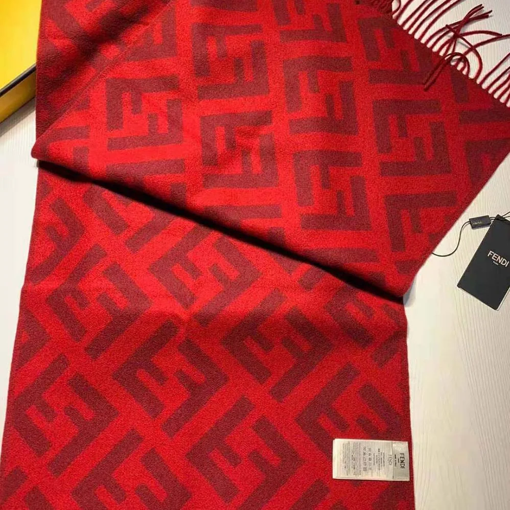 Fendi Long Scarf with Fringed Edges for Women in Red Fendi Long Scarf with Fringed Edges for Women in Red