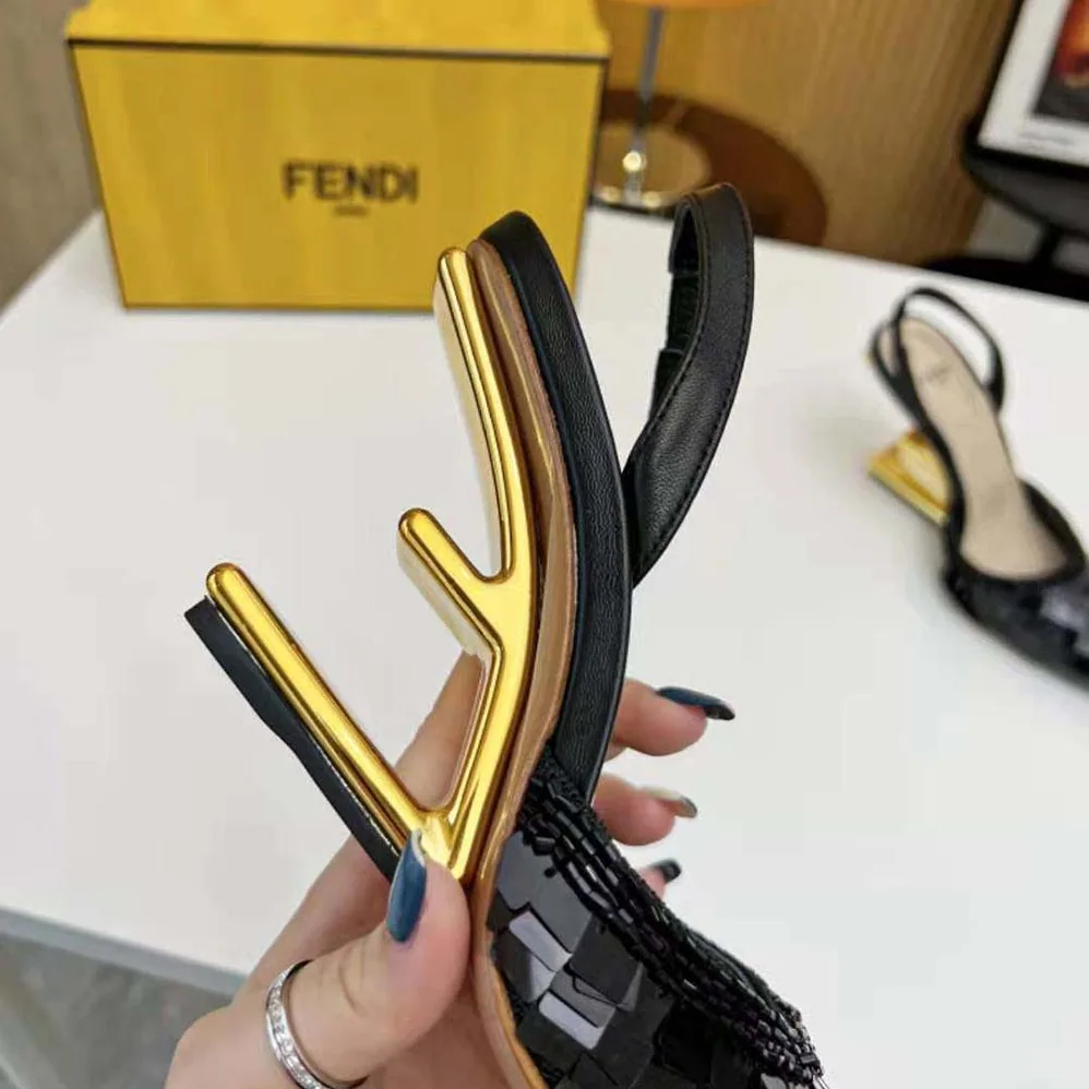 Fendi Colibrì Lite Black Sequin High for Women in heeled Slingbacks Fendi Colibrì Lite Black Sequin High for Women in heeled Slingbacks