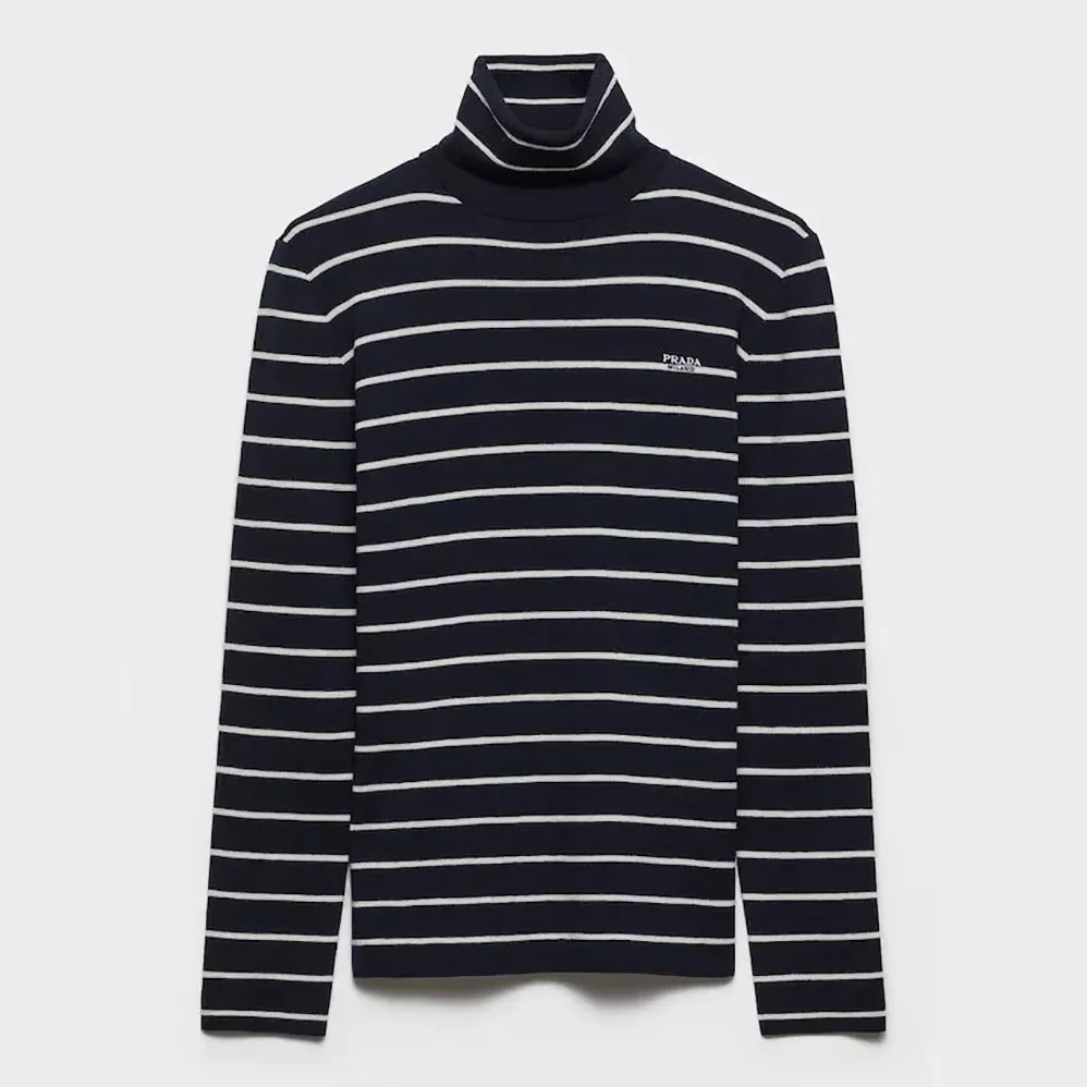 Prada Striped Wool Turtleneck Sweater for Men in Black Prada Striped Wool Turtleneck Sweater for Men in Black