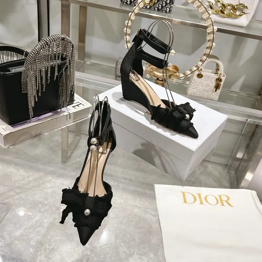 Dior Adiorable Wedge Pump Black Fringed Grosgrain for Women Dior Adiorable Wedge Pump Black Fringed Grosgrain for Women