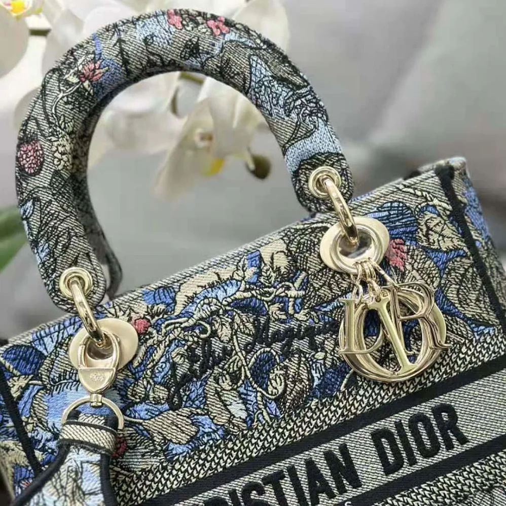 Dior Medium Lady D-lite Bag Denim Multicolor Dior Jardin Magique Embroidery for Women