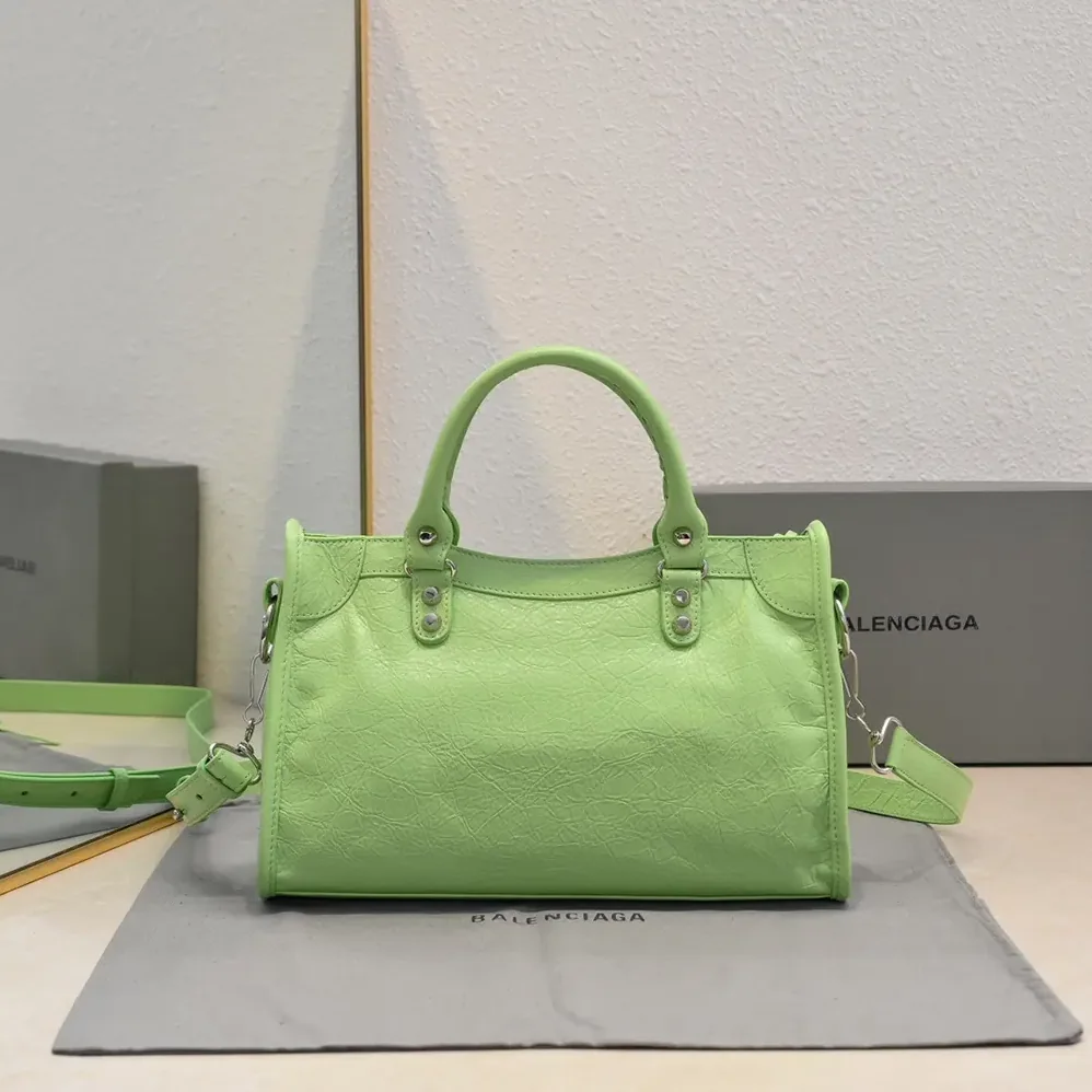 Balenciaga Le City Medium Bag in Green Arena Lambskin for Women Balenciaga Le City Medium Bag in Green Arena Lambskin for Women