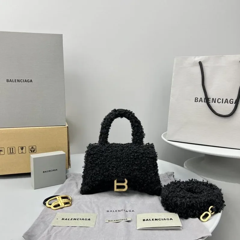 Furry Hourglass Small Handbag Black in Grey/Pink / Furry Hourglass Small Handbag Black in Grey/Pink /