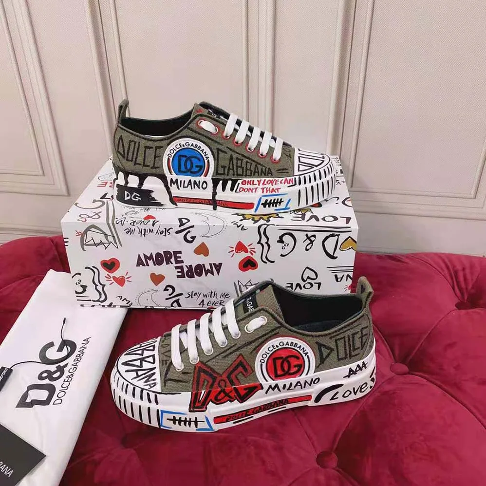 Dolce Gabbana D&G Hand-Painted Graffiti Canvas Portofino Light Sneakers for Women Dolce Gabbana D&G Hand-Painted Graffiti Canvas Portofino Light Sneakers for Women
