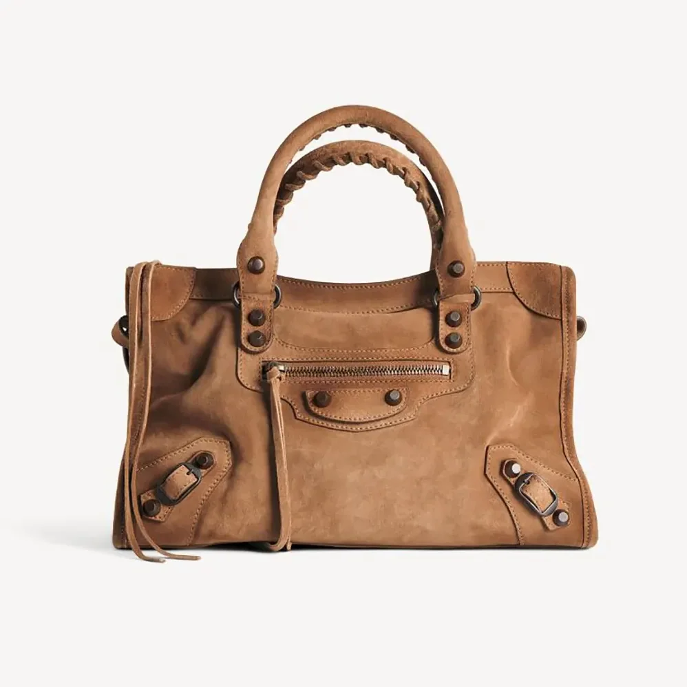 Balenciaga Le City Bag Small in Camel Suede Calfskin for Women