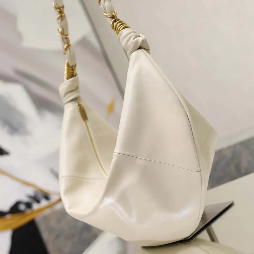 Saint Laurent YSL Amalia Small Hobo In Lambskin for Women in White