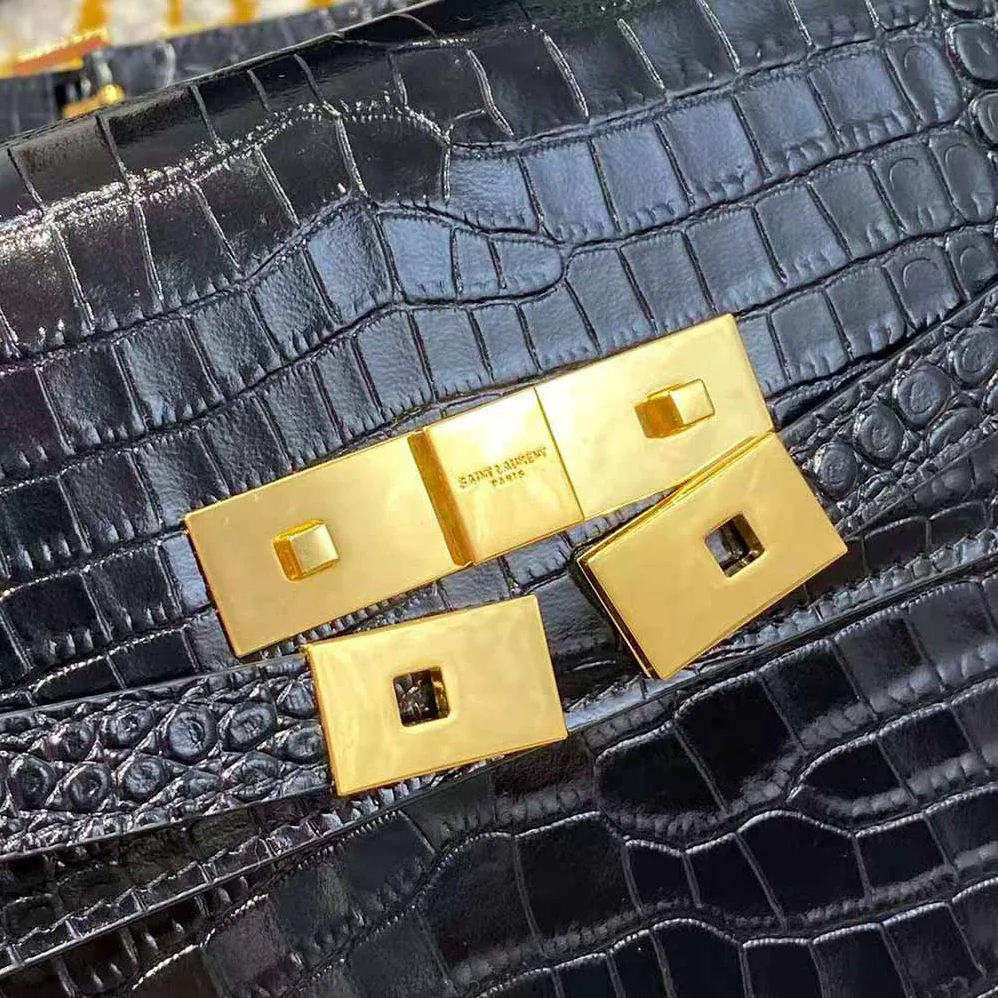 Saint Laurent YSL Manhattan Shoulder Bag in Crocodile for Women in Embossed Shiny Leather