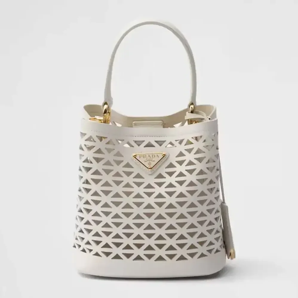 Prada Panier Leather Mini-bag with Cut-out Motif for Women in White