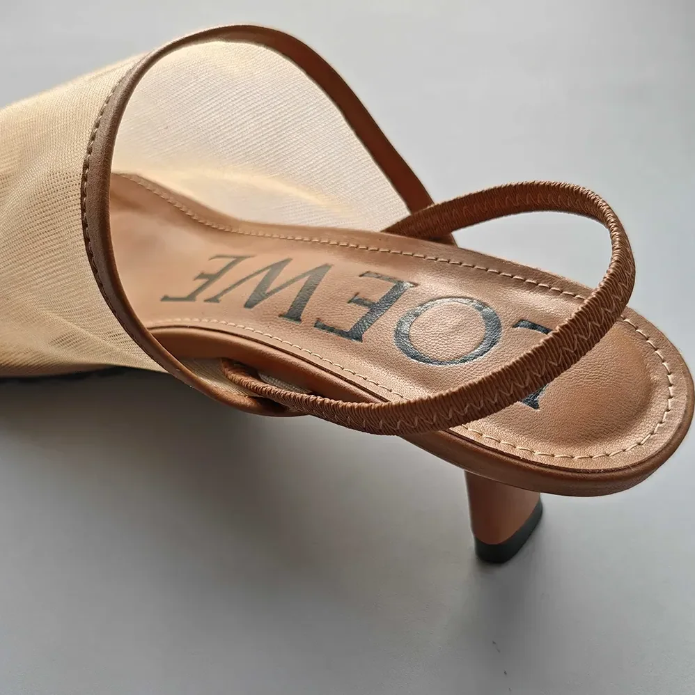 Loewe Petal Slingback Heel Sandal in Mesh for Women in Tan
