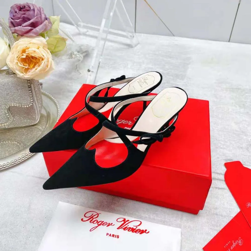 Roger Vivier I Love Vivier Bow String Mules in Suede for Women in Black