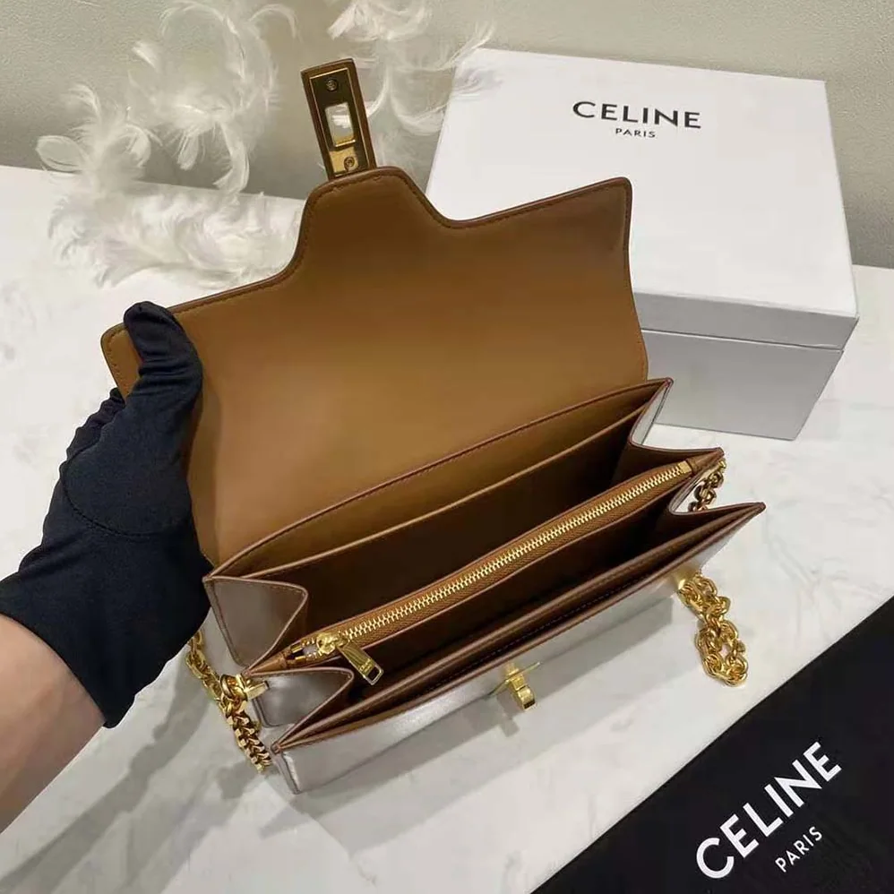 Celine Chain Bag 16 in Satinated Calfskin for Women in Brown Celine Chain Bag 16 in Satinated Calfskin for Women in Brown