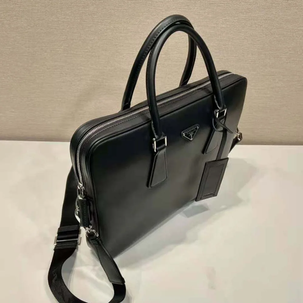 Prada Leather Briefcase with Name Tag for Men